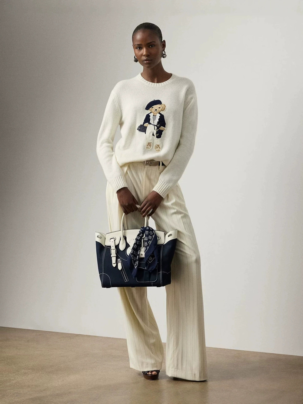 Zara Cartoon Bear Crew Neck Casual Knit Sweater with Intricate Applique